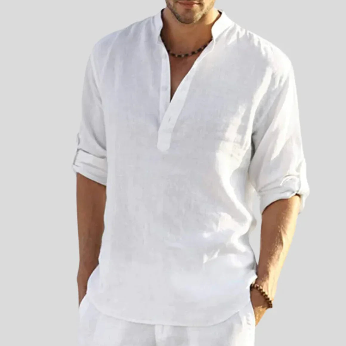 Chemise élégante en lin pour homme avec col