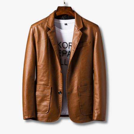 Veste en cuir élégante pour homme avec col montant et fermeture à boutons