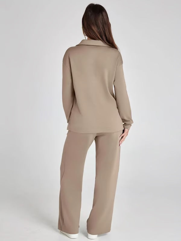 Ensemble deux pièces femme Sweat sport col V et pantalon large taille élastique | Idéal pour l'automne/hiver