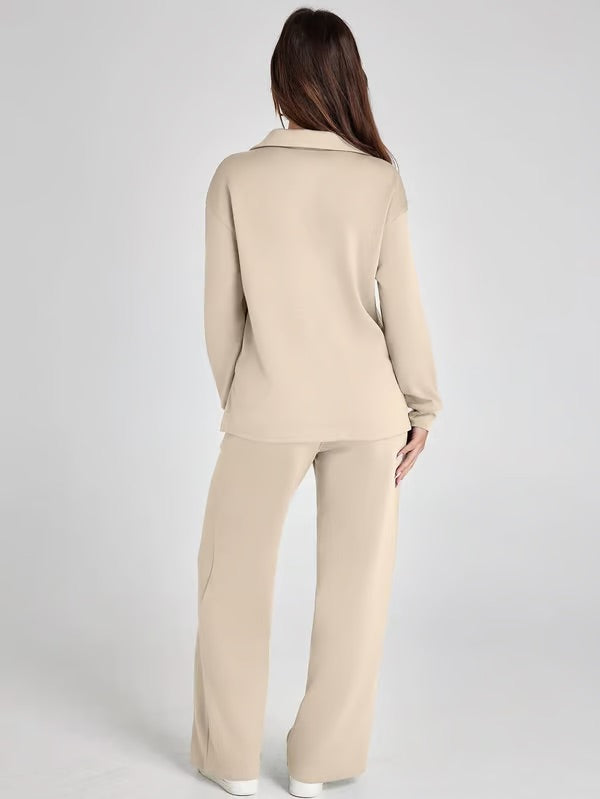 Ensemble deux pièces femme Sweat sport col V et pantalon large taille élastique | Idéal pour l'automne/hiver