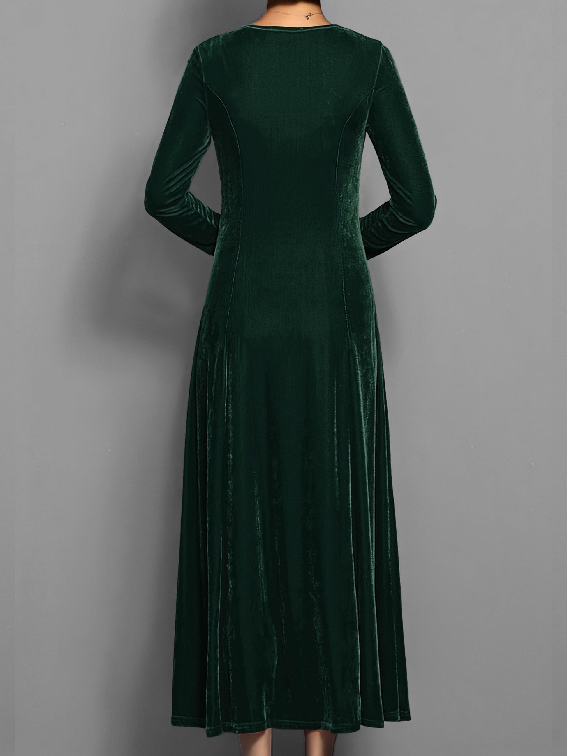 Robe habillée décontractée unie élégante mi-longue à col rond et manches longues pour femme | Idéale pour l'automne
