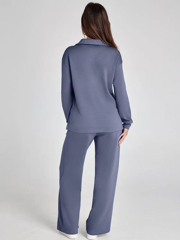 Ensemble deux pièces femme Sweat sport col V et pantalon large taille élastique | Idéal pour l'automne/hiver