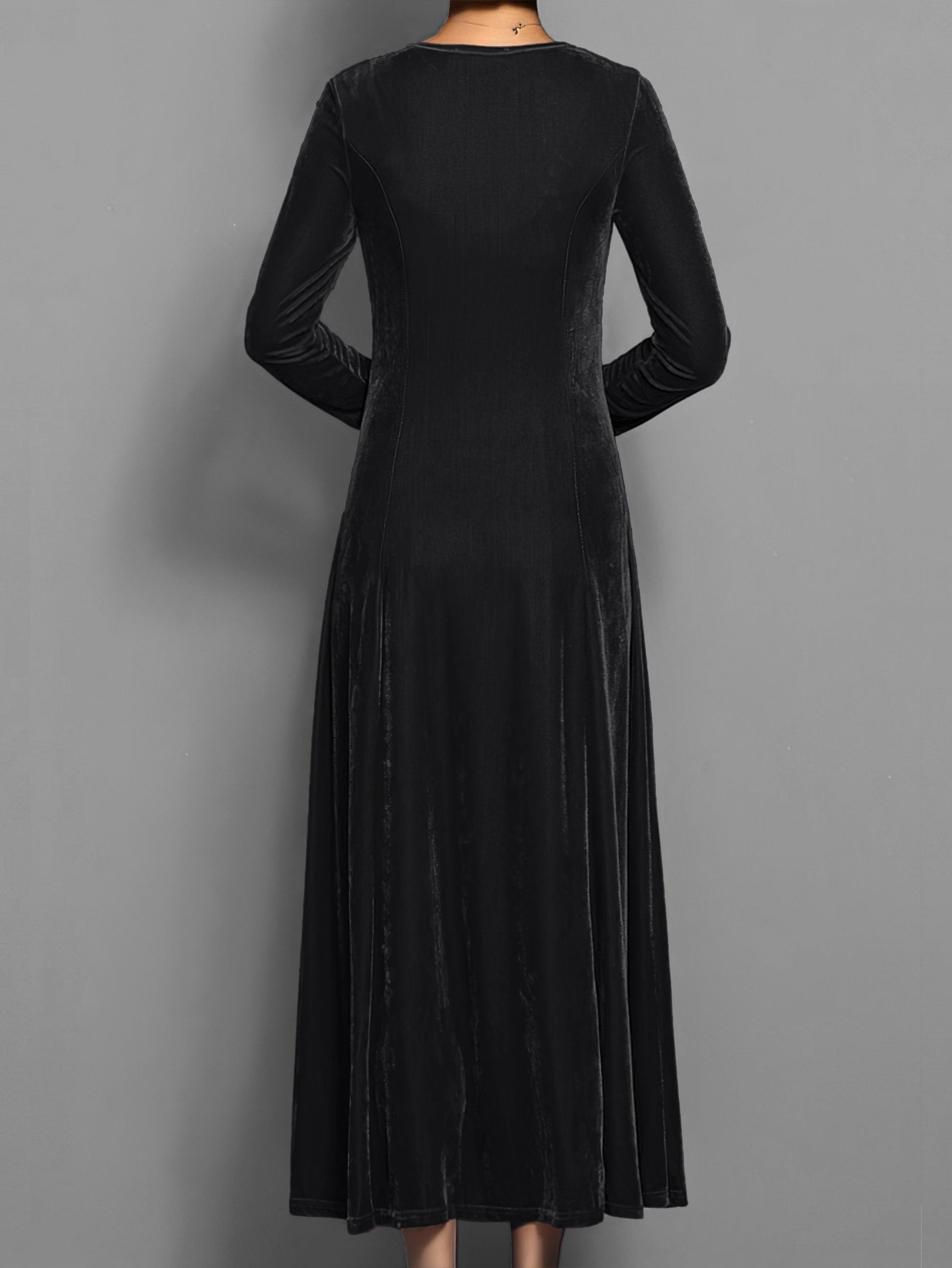 Robe habillée décontractée unie élégante mi-longue à col rond et manches longues pour femme | Idéale pour l'automne