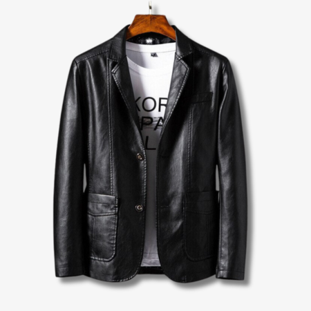 Veste en cuir élégante pour homme avec col montant et fermeture à boutons