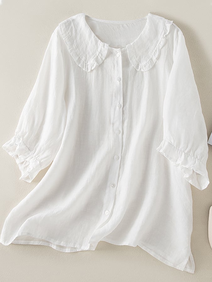 Chemise ample à volants en coton et lin pour femme