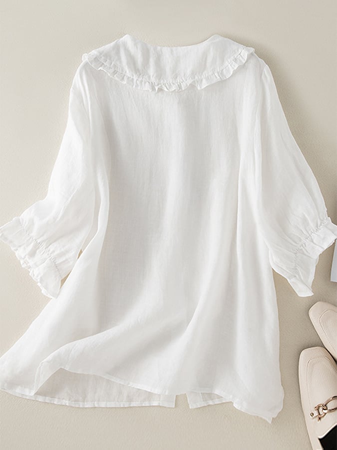 Chemise ample à volants en coton et lin pour femme