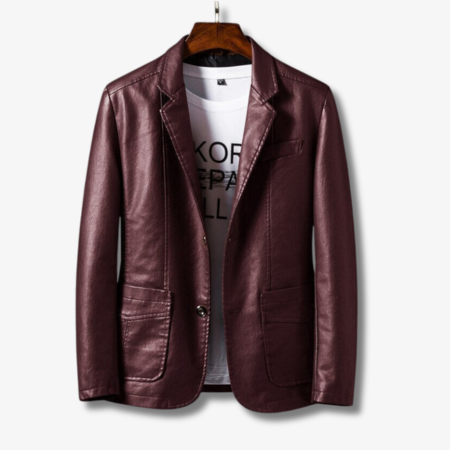 Veste en cuir élégante pour homme avec col montant et fermeture à boutons