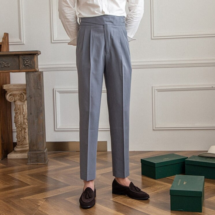 Pantalon taille haute pour homme - Coupe ajustée - Devant plissé - Boucle latérale réglable