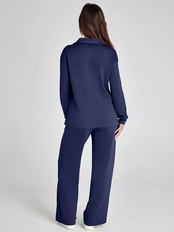 Ensemble deux pièces femme Sweat sport col V et pantalon large taille élastique | Idéal pour l'automne/hiver