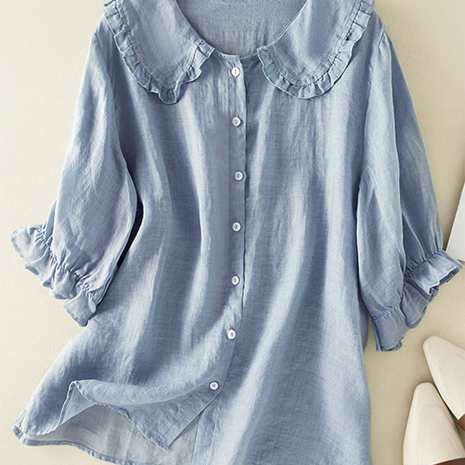 Chemise ample à volants en coton et lin pour femme
