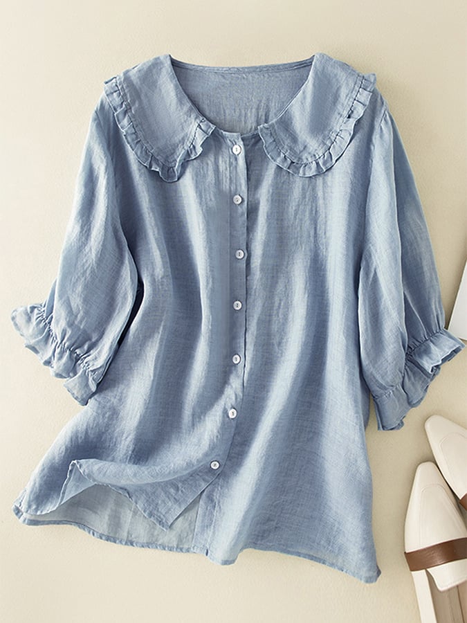 Chemise ample à volants en coton et lin pour femme