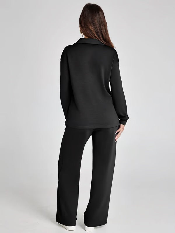 Ensemble deux pièces femme Sweat sport col V et pantalon large taille élastique | Idéal pour l'automne/hiver