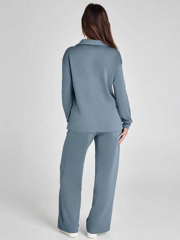 Ensemble deux pièces femme Sweat sport col V et pantalon large taille élastique | Idéal pour l'automne/hiver