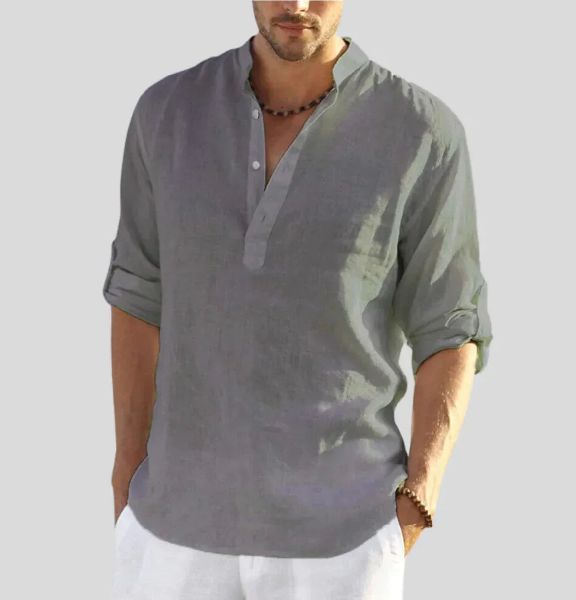 Chemise élégante en lin pour homme avec col