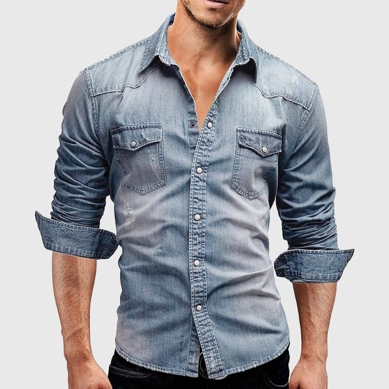 Chemise en jean à manches longues pour homme avec fermeture à boutons