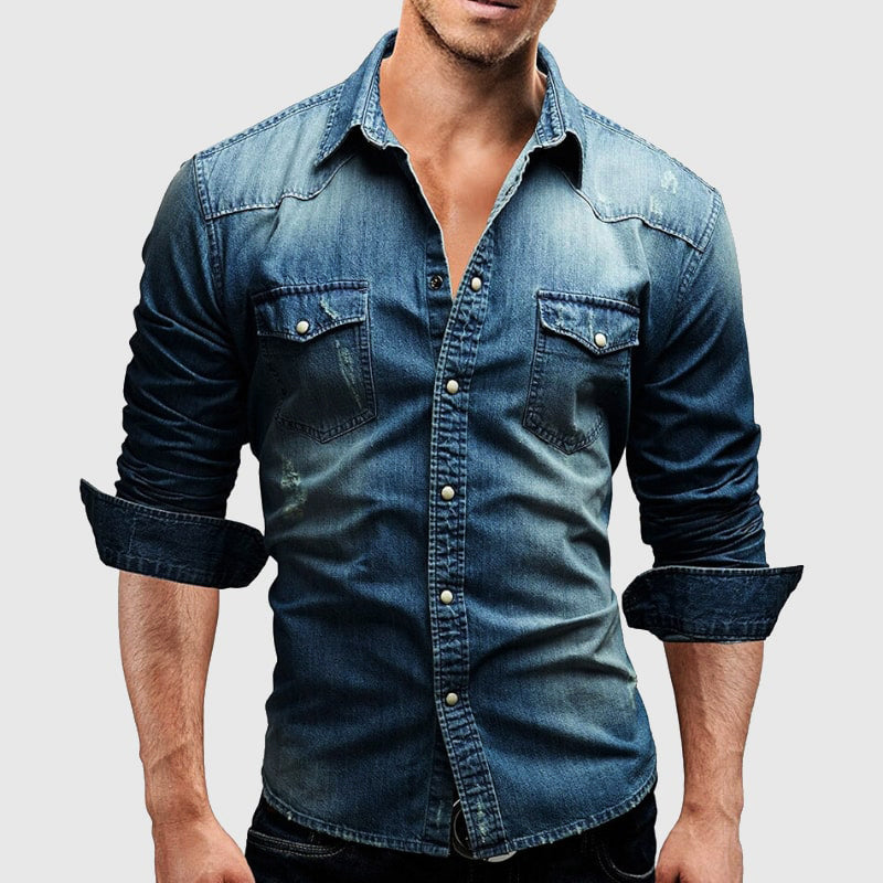 Chemise en jean à manches longues pour homme avec fermeture à boutons
