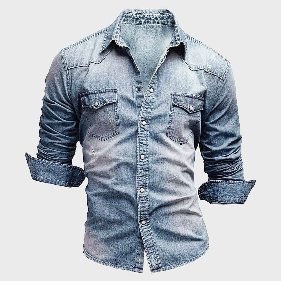 Chemise en jean à manches longues pour homme avec fermeture à boutons