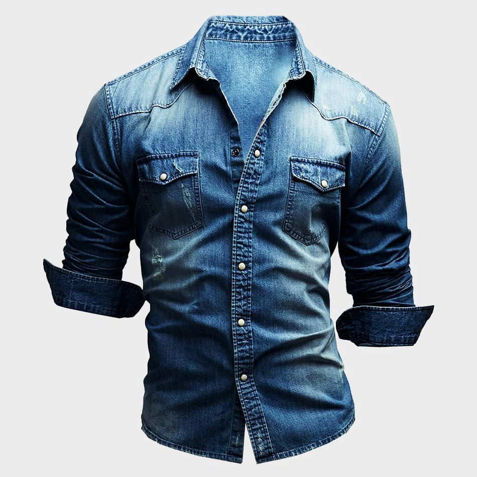 Chemise en jean à manches longues pour homme avec fermeture à boutons