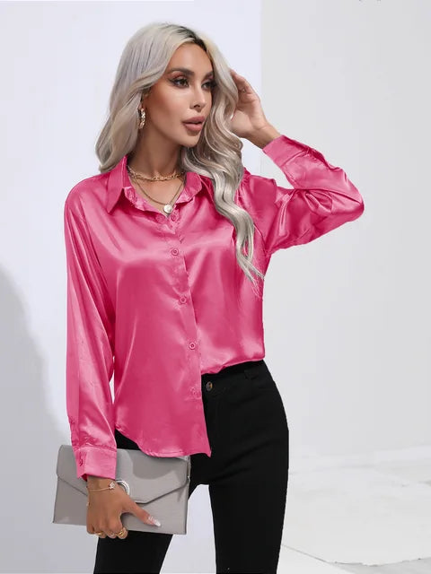 Élégante blouse ample en satin à manches longues pour femme