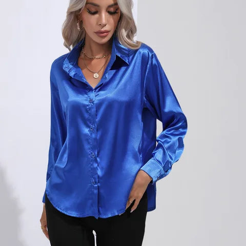 Élégante blouse ample en satin à manches longues pour femme