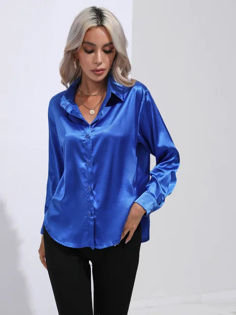 Élégante blouse ample en satin à manches longues pour femme