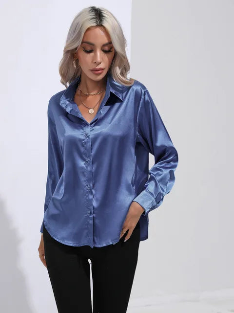 Élégante blouse ample en satin à manches longues pour femme