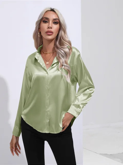 Élégante blouse ample en satin à manches longues pour femme