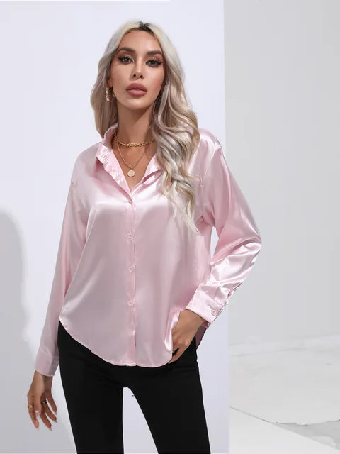 Élégante blouse ample en satin à manches longues pour femme