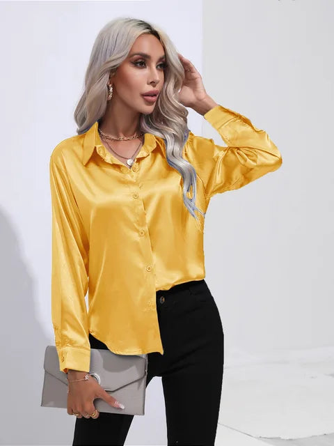 Élégante blouse ample en satin à manches longues pour femme