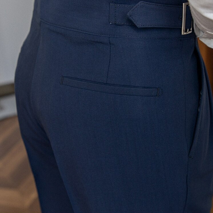 Pantalon taille haute pour homme - Coupe ajustée - Devant plissé - Boucle latérale réglable