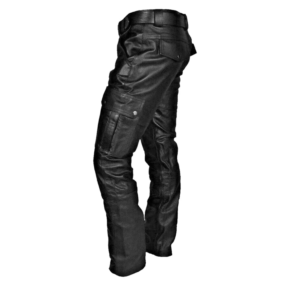 Pantalon de motard pour homme - Pantalon de moto élégant en similicuir avec poches cargo