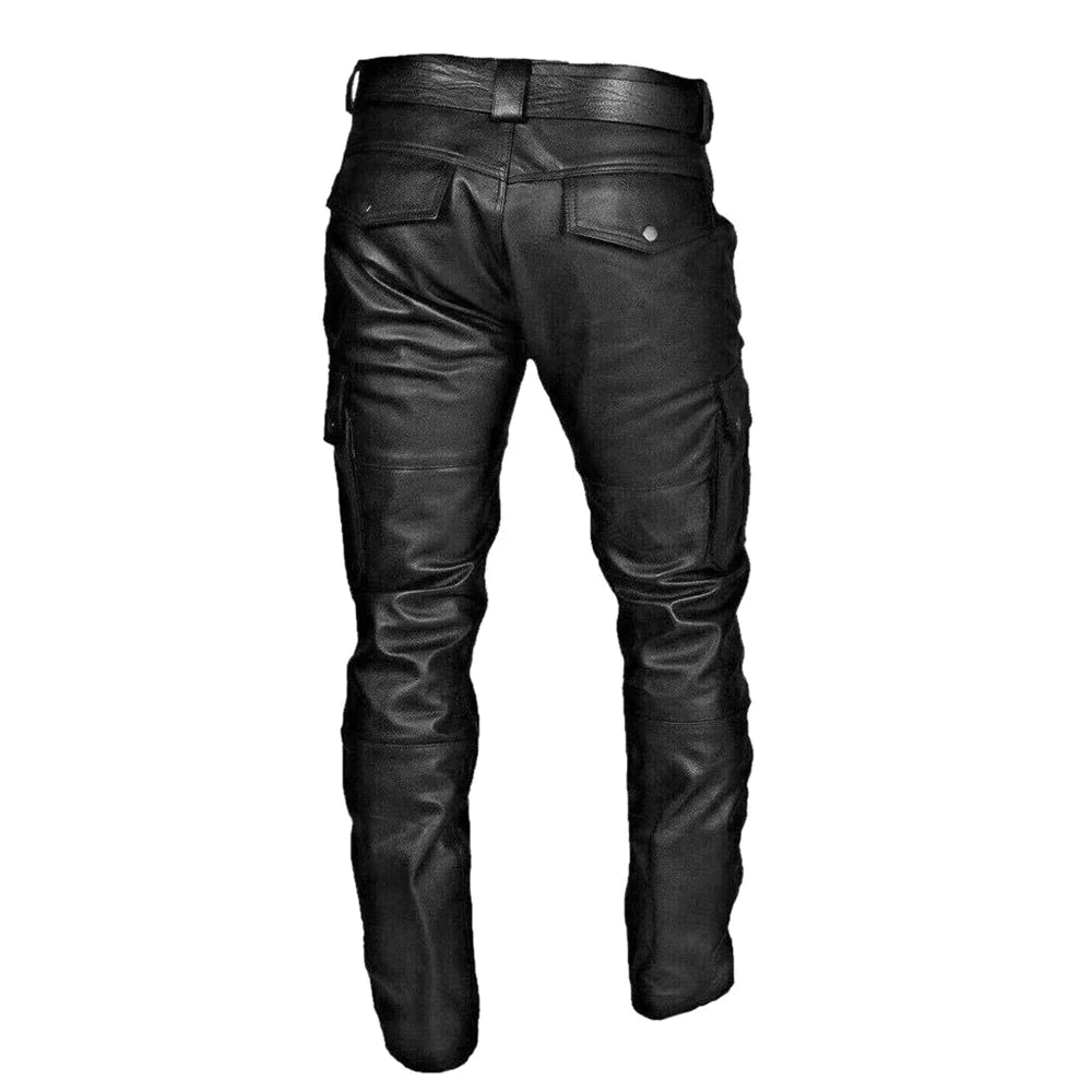 Pantalon de motard pour homme - Pantalon de moto élégant en similicuir avec poches cargo