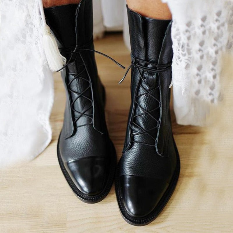 Bottines classiques élégantes en cuir lisse végétalien pour femmes | Pour l'hiver