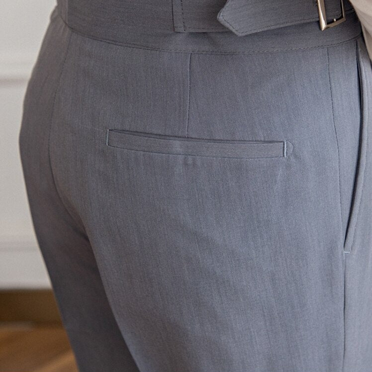Pantalon taille haute pour homme - Coupe ajustée - Devant plissé - Boucle latérale réglable