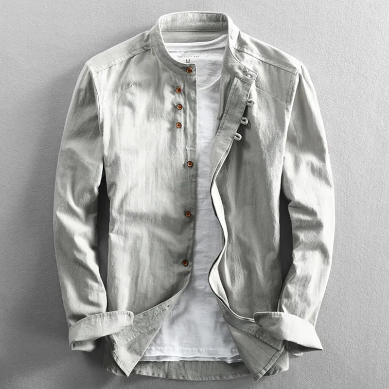 Chemise homme coupe cintrée à col montant et manches longues