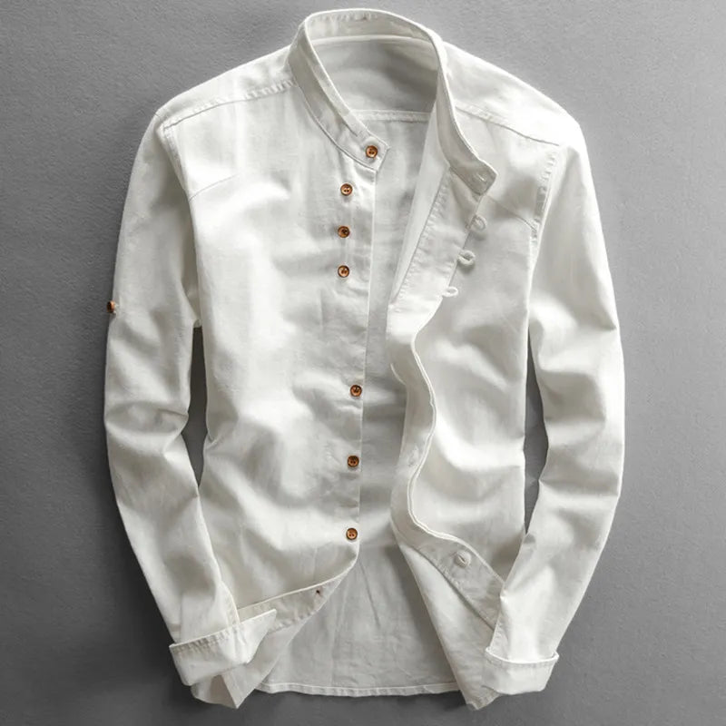 Chemise homme coupe cintrée à col montant et manches longues