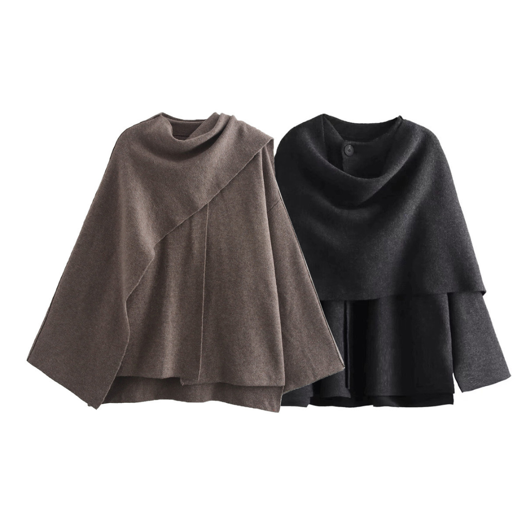 Manteau écharpe - Automne - Laine - Manteau cape - Vestes pour femmes
