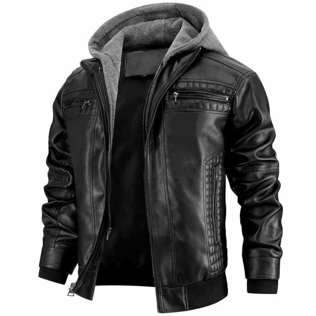 Veste rétro crochetée pour homme, style motard, à plusieurs poches