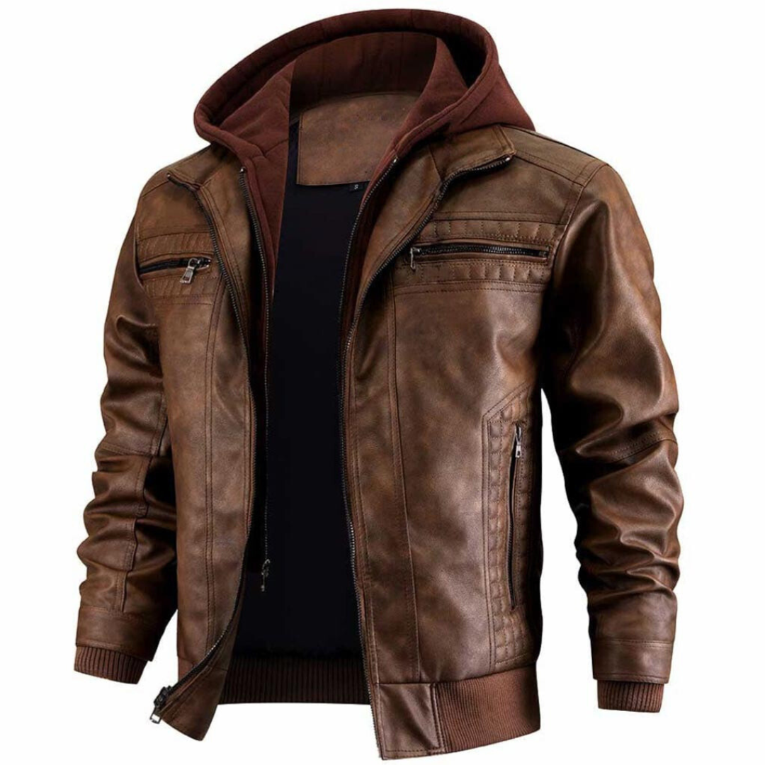 Veste rétro crochetée pour homme, style motard, à plusieurs poches