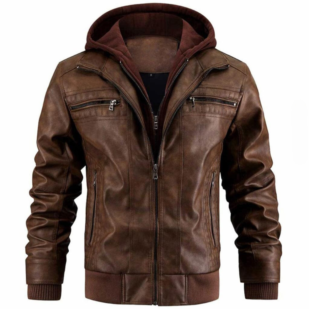 Veste rétro crochetée pour homme, style motard, à plusieurs poches