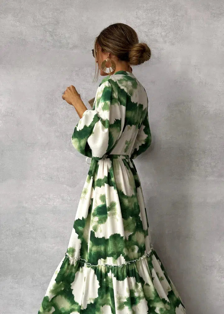Robe longue pour femme - Manches longues - Col en V - Design élégant et fluide