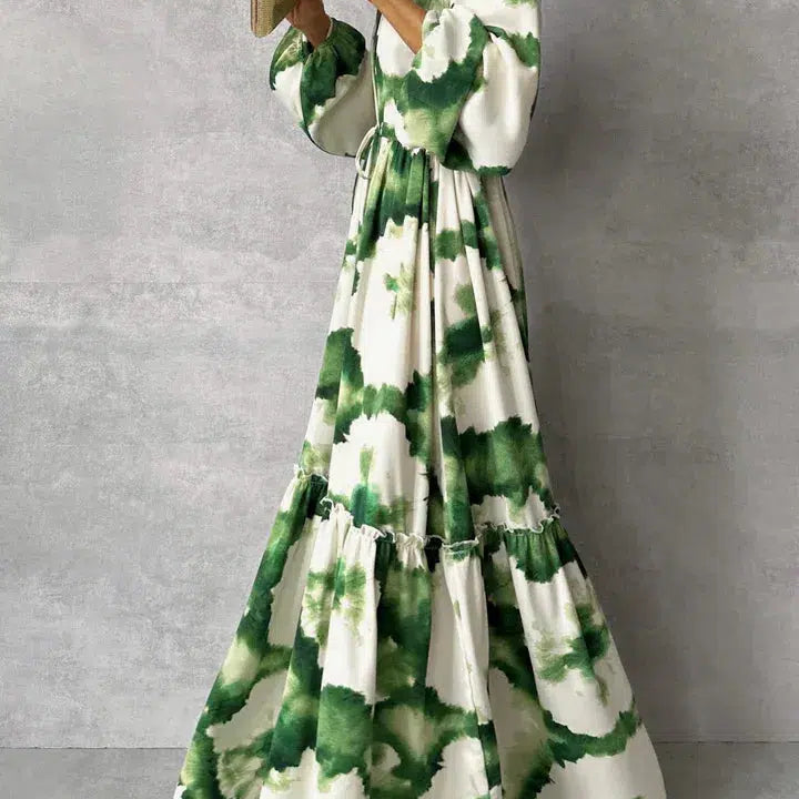 Robe longue pour femme - Manches longues - Col en V - Design élégant et fluide