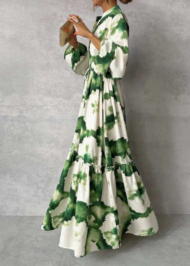 Robe longue pour femme - Manches longues - Col en V - Design élégant et fluide