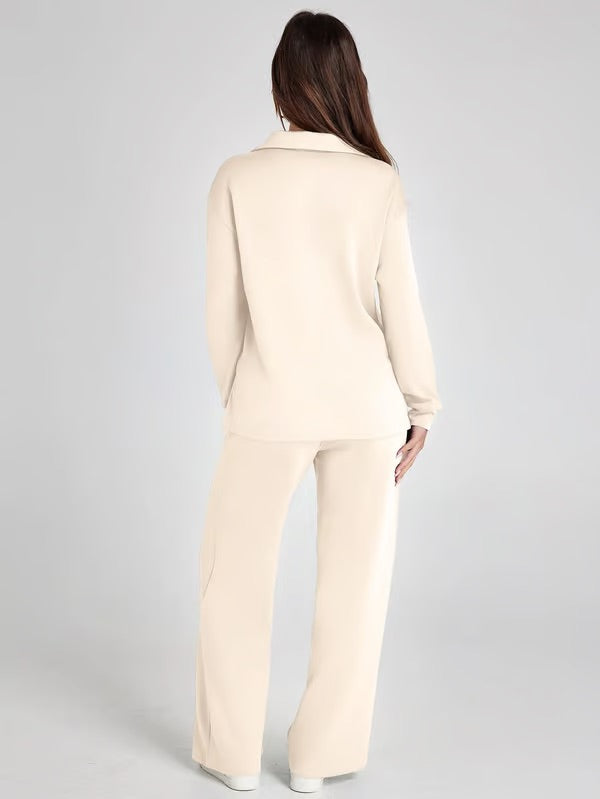 Ensemble deux pièces femme Sweat sport col V et pantalon large taille élastique | Idéal pour l'automne/hiver