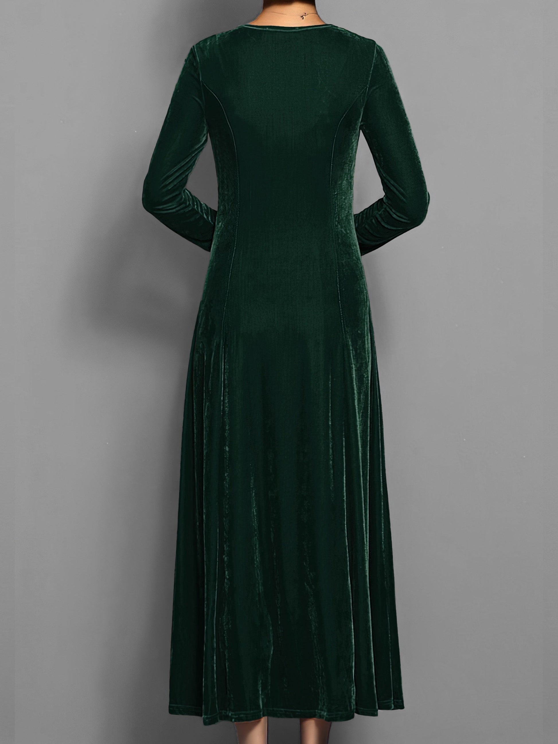 Robe habillée décontractée unie élégante mi-longue à col rond et manches longues pour femme | Idéale pour l'automne