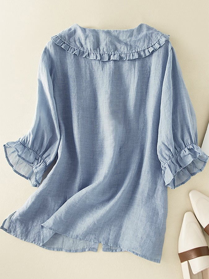 Chemise ample à volants en coton et lin pour femme