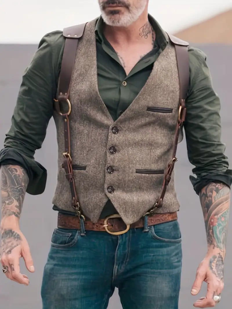 Gilet réversible vintage pour homme à col en V