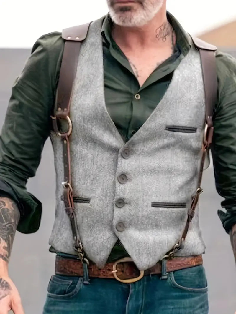 Gilet réversible vintage pour homme à col en V