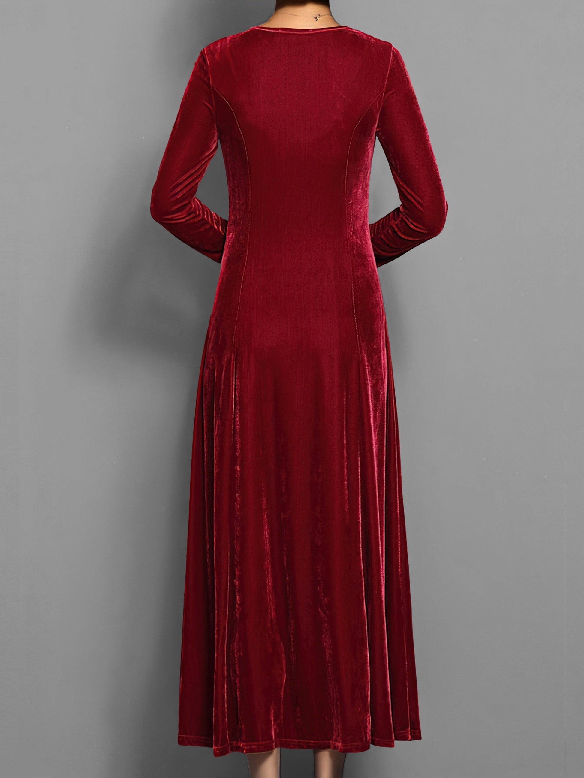 Robe habillée décontractée unie élégante mi-longue à col rond et manches longues pour femme | Idéale pour l'automne