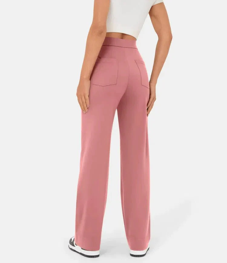Pantalon large pour femme - Taille haute - Bouton - Coupe décontractée - Longueur classique